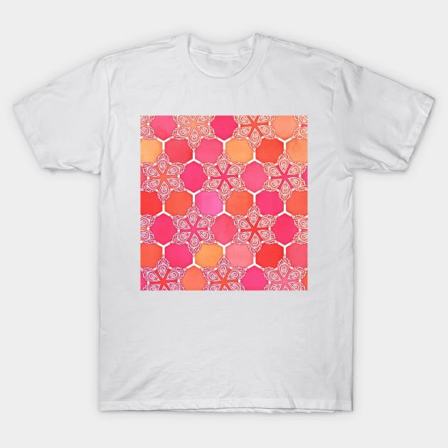 Pink Spice Honeycomb - Doodle Hexagon Pattern T-Shirt by micklyn